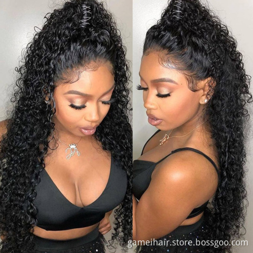 Deep Wave Closure Wig Human Hair Natural Black Color 13x4 Deep Wave Frontal Wig PrePlucked Bleached Knots For Black Women